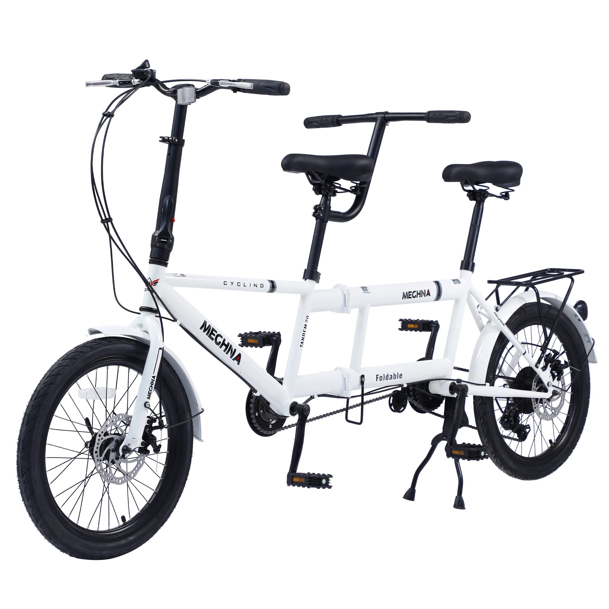 Zukka Tandem Bike 20 inches Wheels 2-Seater Shimano 7 speed Folding Tandem  Adult Beach Cruiser White