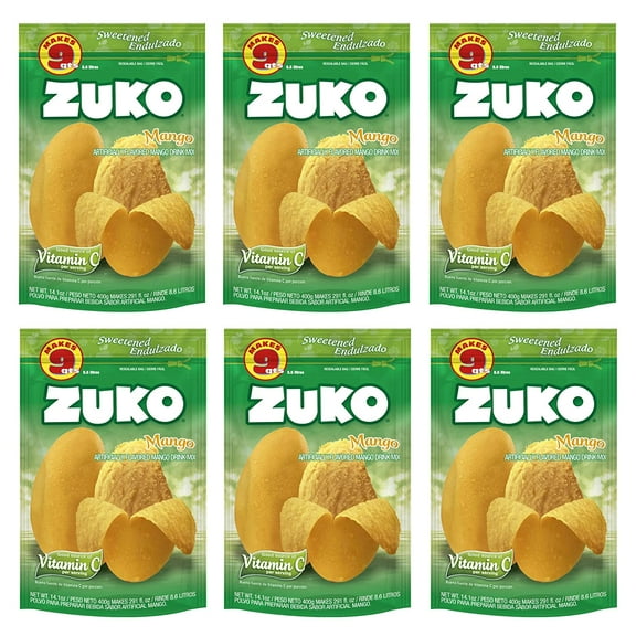 Zuko Mango Instant Powder Drink | Family Pack | No Sugar Needed | Vitamin C | 14.1 Ounce (Pack of 6)