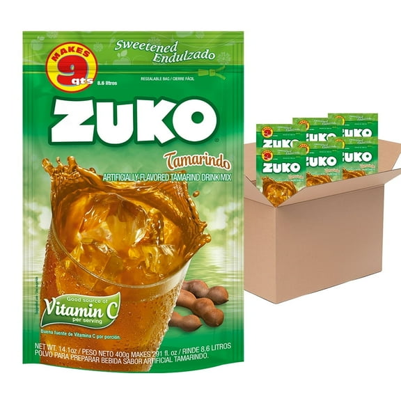 Zuko Tamarind Drink Mix Bag, 14.1 oz, Pack of 6, Fortified with Vitamin C