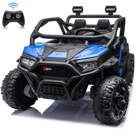 Zukpow 24V Ride Ons for Kids, 2 Seater Electric Car with Remote Control, 4x200W Motors, Power Car Wheels Ride on Toys UTV with Bluetooth Music, USB, Slow Start, LED Lights, Rear Storage Box, Blue