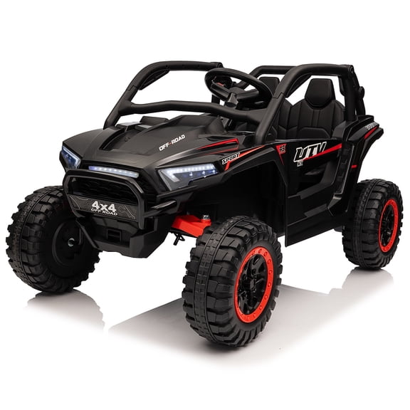Zukpow 4WD 24 Volt Ride on Toys for Kids w/ Remote Control, 2 Seater Power Car Wheels with Bluetooth Music, Storage for Gift, Black