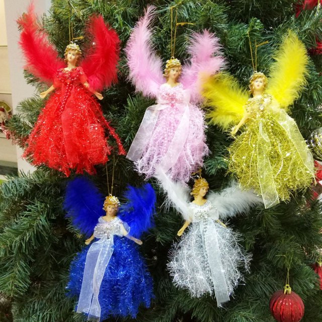 Zukuco 1 Piece Christmas Angel Hanging Ornaments Christmas Fluffy Wing
