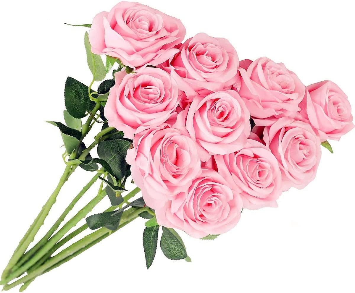 Zukuco 10 PCS Artificial Rose Flower Silk Roses Bouquet with Long Stem ...