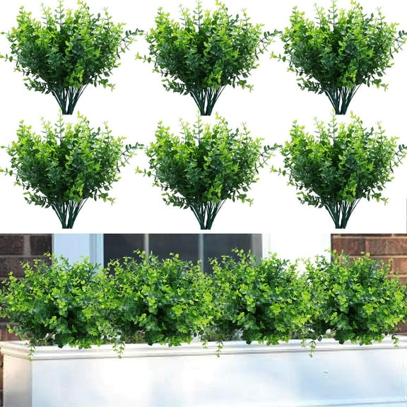Zukuco 10 Pack Artificial Boxwood Stems for Outdoors, Unfading in The Sun Plastic Faux Plants,Fake Foliage Shrubs Greenery for Garden Office Patio Wedding Farmhouse Indoor Decoration