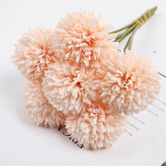 Zukuco 10 Pcs Artificial Flowers Chrysanthemum Ball Flowers Bouquet Silk Fake Flowers Hydrangea Bouquet for Home Office Wedding Party Decoration, Pink Champagne