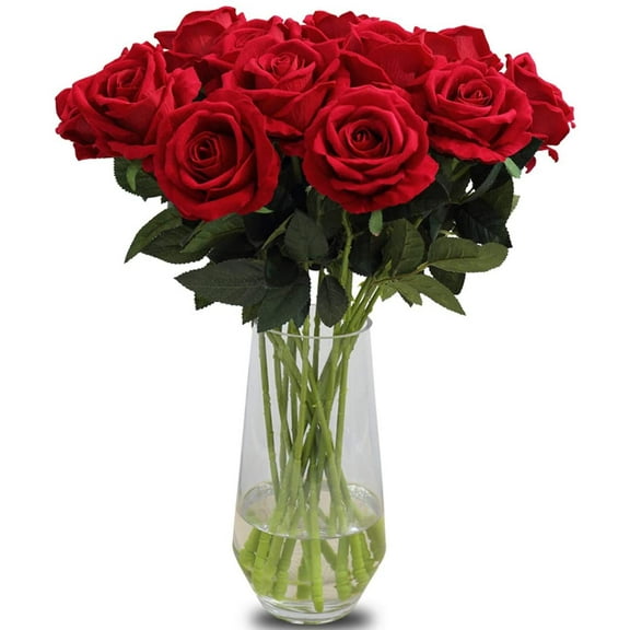 Zukuco 10PCS Artificial Flowers Realistic Roses Bouquet with Long Stem for Home Wedding Decoration Party-Red