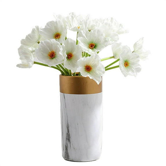Zukuco 10PCS Artificial Poppy Flowers Bulk Long Stem Flowers Table Centerpiece Decor for Home Wedding Party Decor, Floral Arrangements (White)