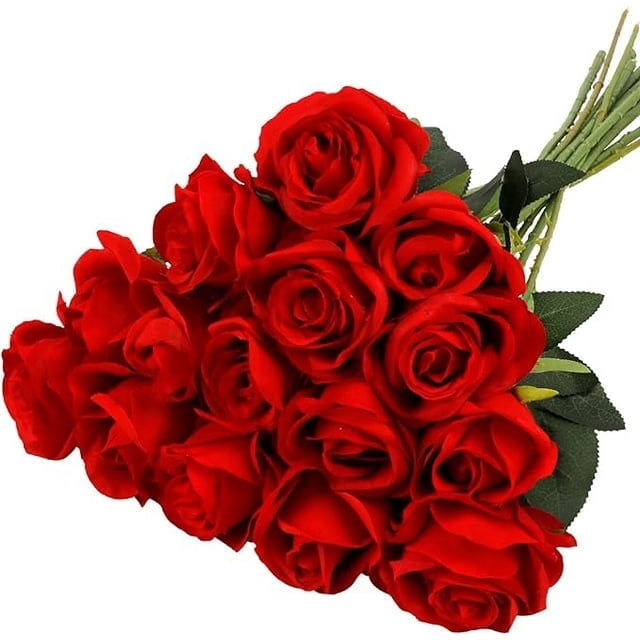 Zukuco 12 PCS Rose Artificial Flowers, Fake Roses Realistic Silk Roses ...