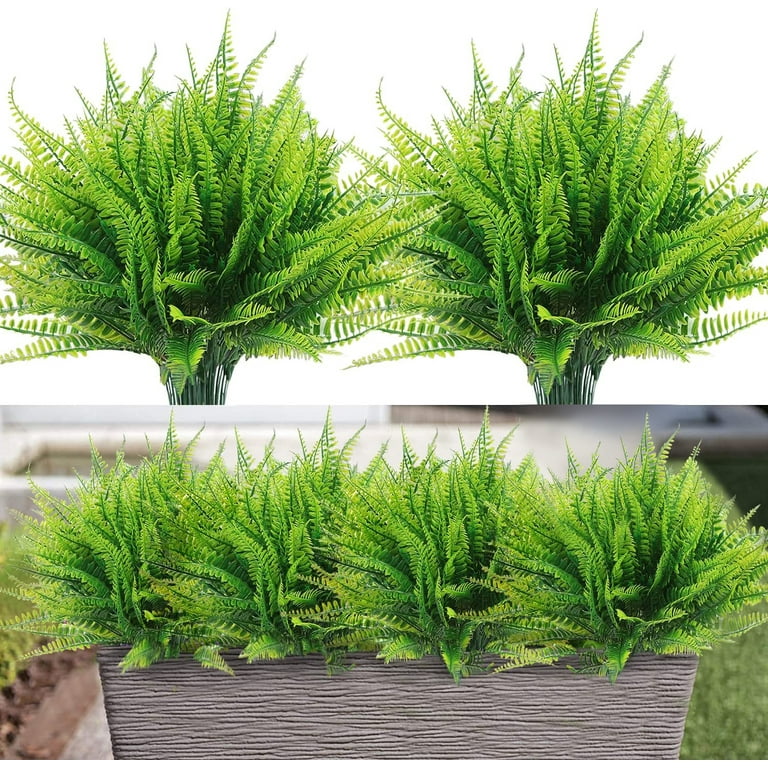 12 Bundles Artificial Ferns for Outdoors UV Resistant Artificial Outdoor  Plants Faux Fern Greenery Fake Fern Faux Boston for Indoor Home Outside  Ground Porch Garden Arrangements. (Green) 