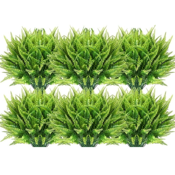 Zukuco 12 Pcs Artificial Plants Fake Boston Fern Plastic Fake Ferns Large Faux Ferns for Outdoor Artificial Greenery UV Resistant Plants for Indoor Garden Office Porch Home Decor