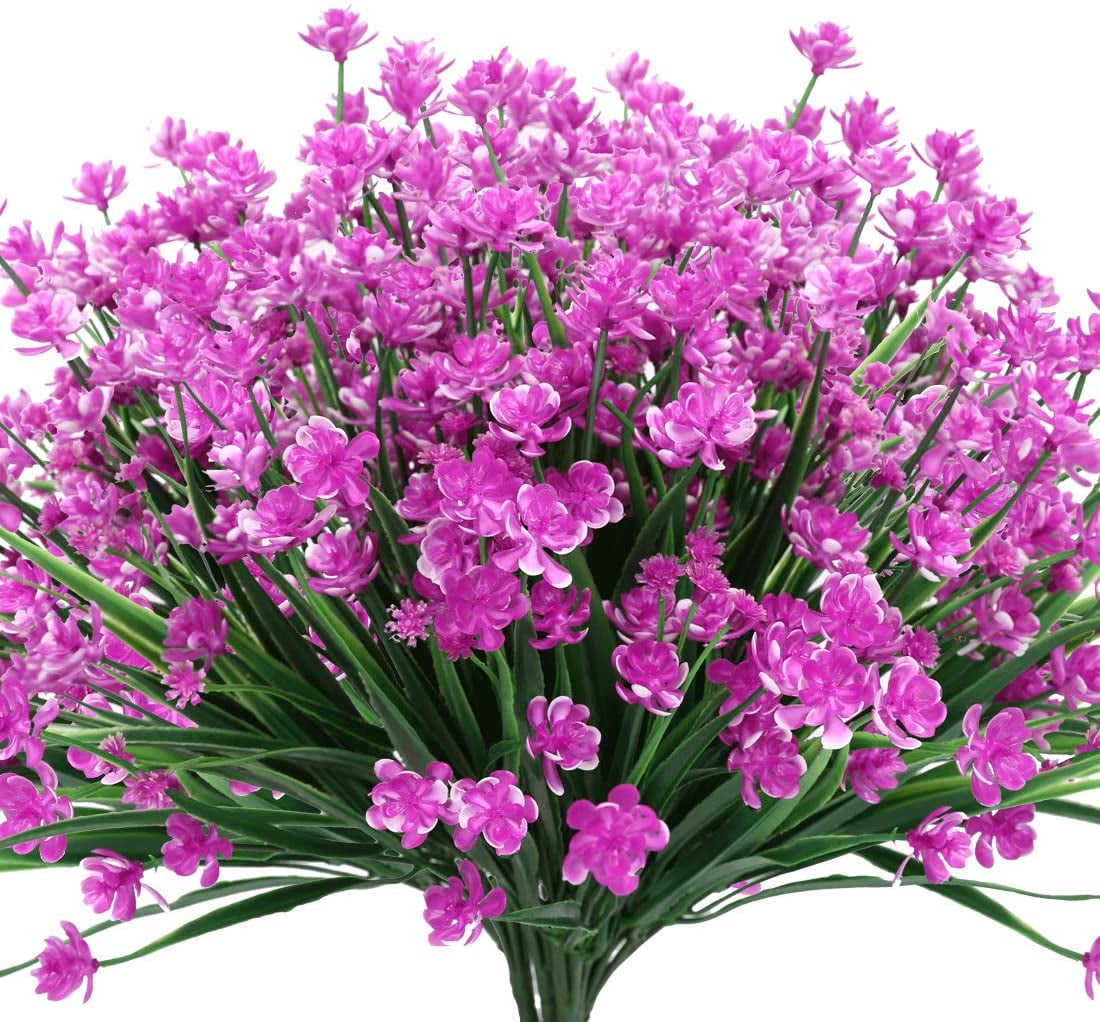 Zukuco 12PCS Artificial Flowers,Fake Greenery Faux Plastic Bushes Fake Shrubs UV Resistant Faux Plastic Plants for Wedding Hanging Bouquet Indoor Outdoor Home Garden Office Vase(Fuchsia)