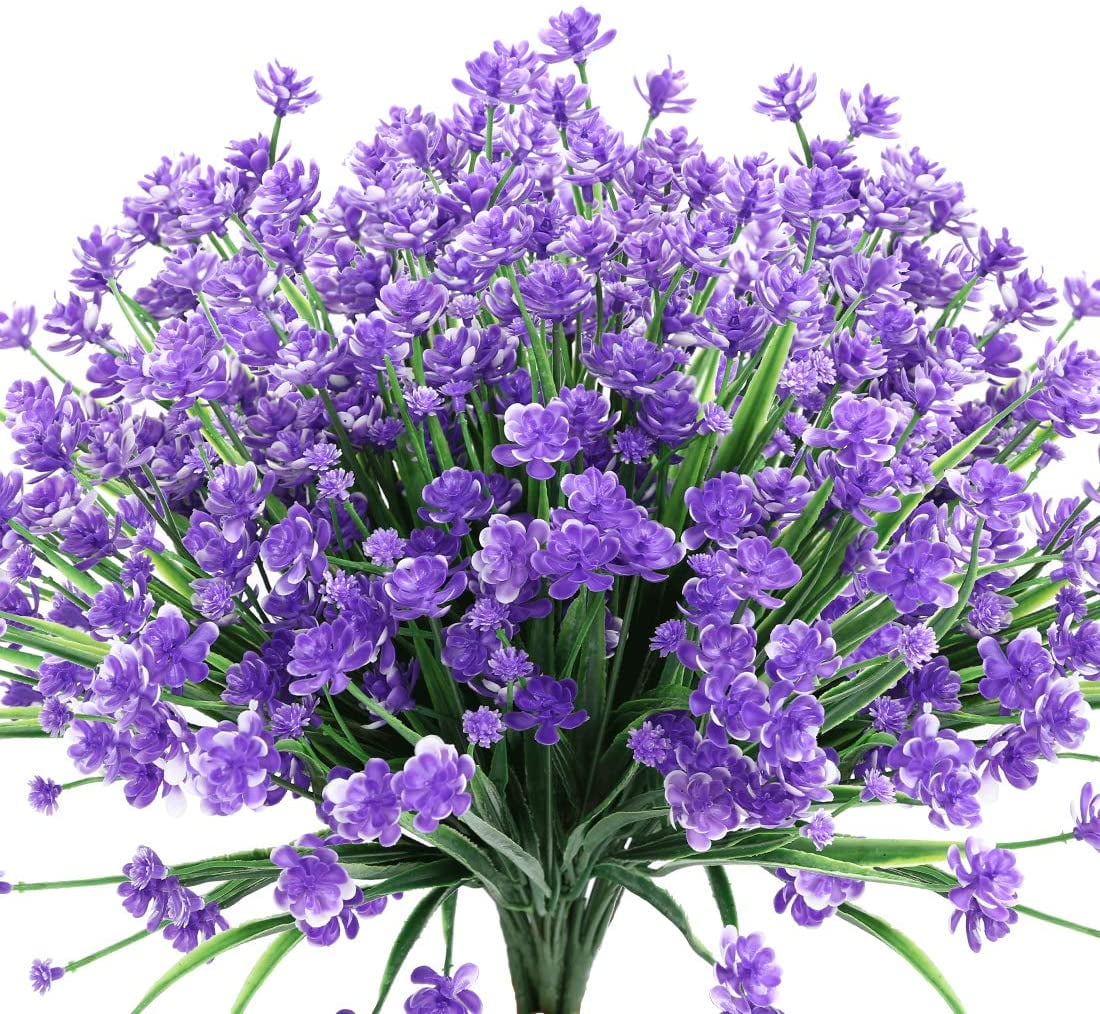 Zukuco 12PCS Artificial Flowers,Fake Greenery Faux Plastic Bushes Fake Shrubs UV Resistant Faux Plastic Plants for Wedding Hanging Bouquet Indoor Outdoor Home Garden Office Vase(Purple)