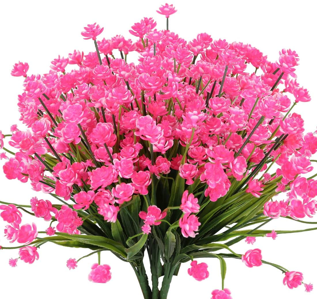 Zukuco 12PCS Artificial Flowers,Fake Greenery Faux Plastic Bushes Fake Shrubs UV Resistant Faux Plastic Plants for Wedding Hanging Bouquet Indoor Outdoor Home Garden Office Vase(Pink)