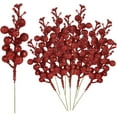 thumbnail image 1 of Zukuco 12PCS Christmas Glitter Berries Stems , Foam Artificial Berry Picks Glitter Sprays Artificial Berry Picks Holly Berry Twig for Xmas Tree Decor (Red), 1 of 7