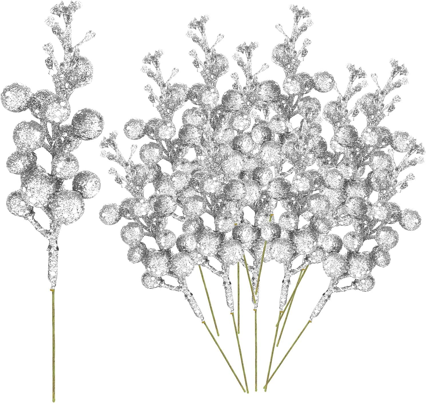 Zukuco 12PCS Christmas Glitter Berries Stems , Foam Artificial Berry ...