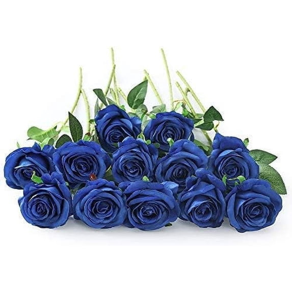 Zukuco 12Pcs Blue Rose Artificial Flower, Realistic Single Stem Fake Silk Rose Bouquet for Wedding Party Home Centerpiece Hotel Office Decor