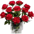 thumbnail image 1 of Zukuco 12Pcs Silk Roses Artificial Flowers Realistic Single Stem Flowers Fake Rose Bouquet for Arrangement Wedding Party Office Home Decor (Red), 1 of 7