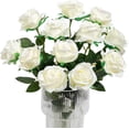 thumbnail image 1 of Zukuco 12Pcs Silk Roses Artificial Flowers Realistic Single Stem Flowers Fake Rose Bouquet for Arrangement Wedding Party Office Home Decor (White), 1 of 7