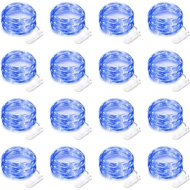 Zukuco 16 Pack Led Fairy Lights Battery Operated String Lights 6.6 Feet 20 LED Waterproof Twinkle Lights Mason Jar Lights Silver Wire Firefly Lights for Christmas Party Wedding Patio,Blue