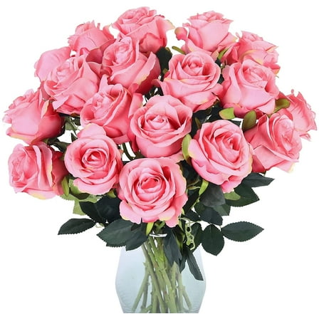 Zukuco 19.6” Artificial Silk Pink Roses Wedding Bouquet (10 Count)