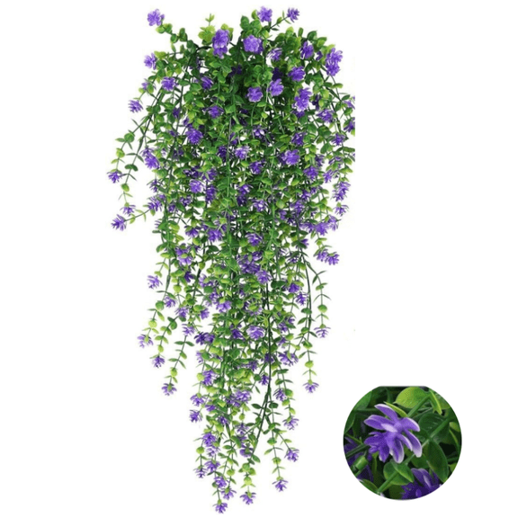 Zukuco 1PCS Artificial Hanging Plants Faux Eucalyptus Leaf Greenery Vine Outdoor UV Resistant Plastic Plants Home Garden Wedding Party Indoor Outdoor Decorations (Purple)