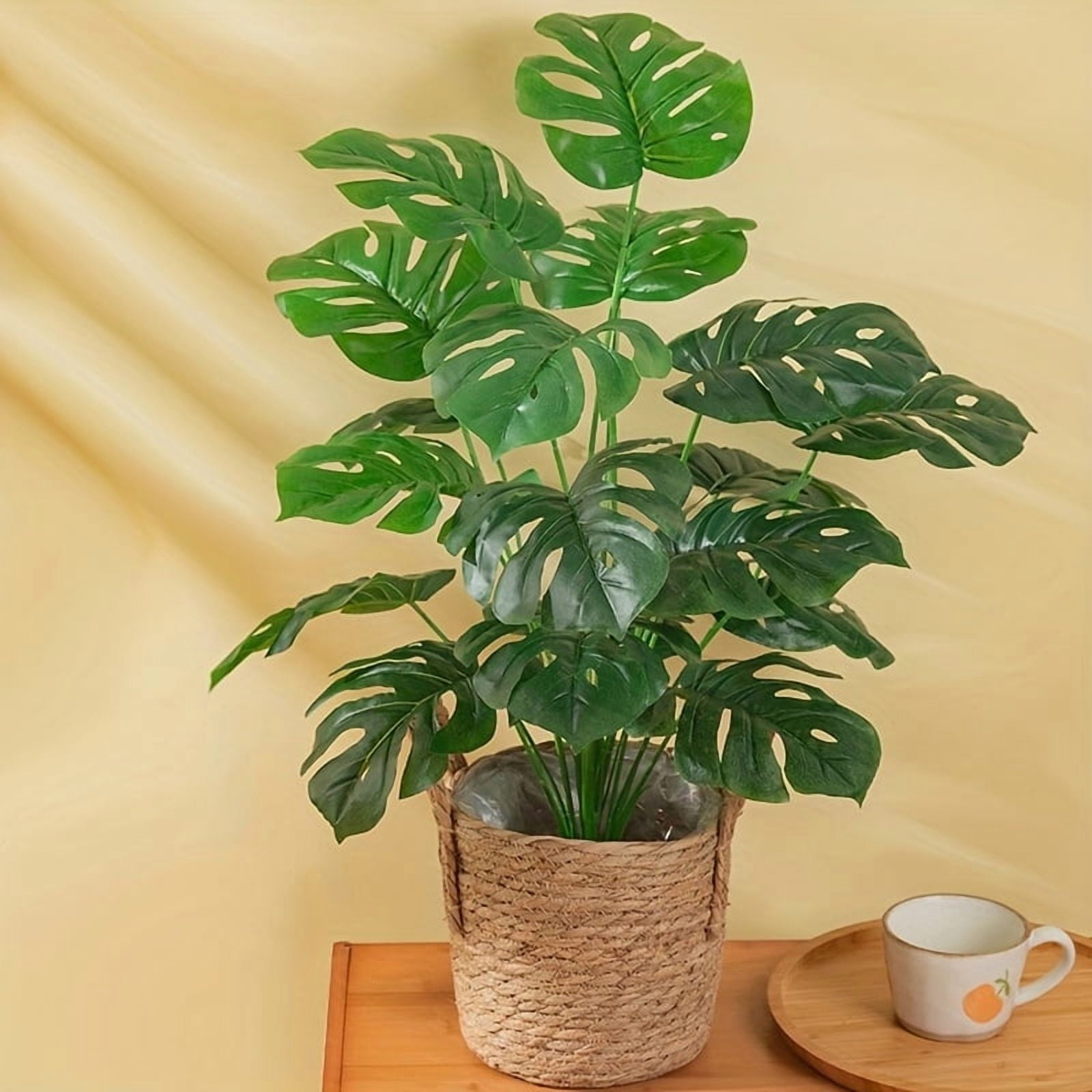 Zukuco 1Pcs Fake Plants Large Tropical Palm Tree Artificial Monstera Faux Plant Tree for Indoor Outdoor Home Office Garden Decoration (NO Pot)