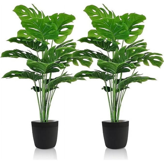 Zukuco 2 Pack Artificial Monstera Turtle Leaf Palm Leaves Tropical Large Palm Tree Leaves Outdoor UV Resistant (NO Pot))