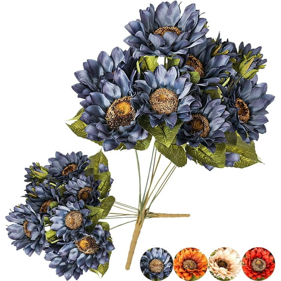 Zukuco 2 Pack Artificial Sunflowers Bouquet Fake Vintage Sunflower Autumn Flower for Decoration,9 Floral Heads Faux Flowers Bunch for Home Decor