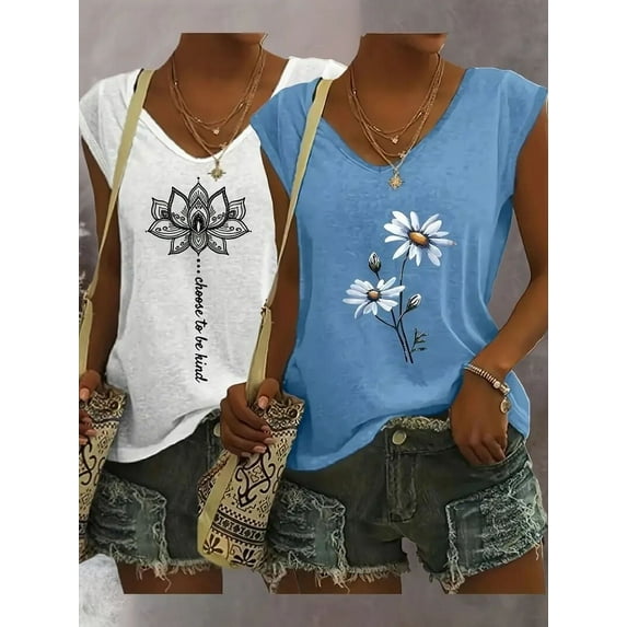 Zukuco 2 Pack Womens Tank Tops 2025 Summer Beach Vacation Fashion Outfits V Neck Sleeveless Loose Fit Casual Shirts Clothes, S