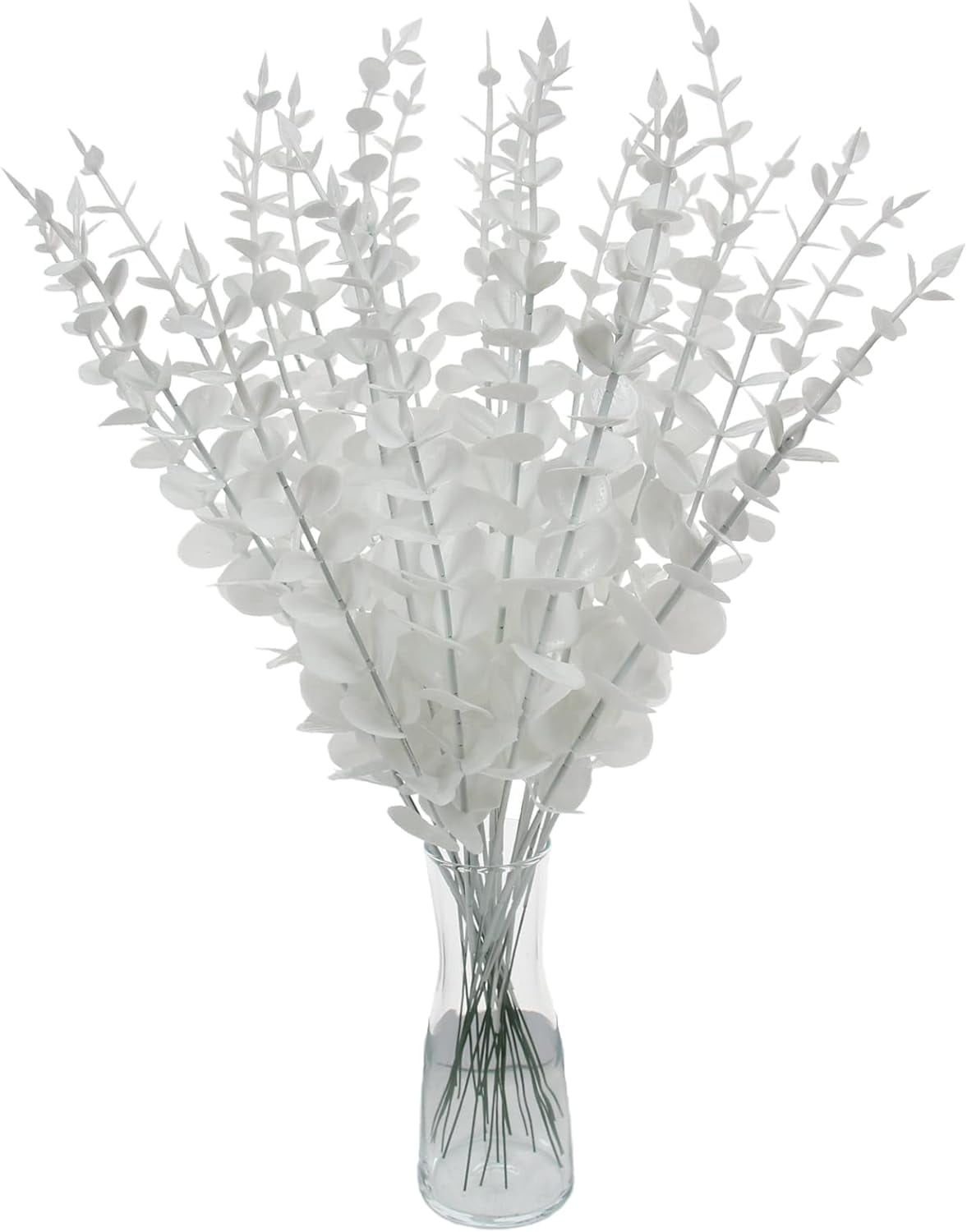 Zukuco 20PCS Artificial Eucalyptus Stem Bulk Faux Eucalyptuses Real Touch Leaf Wedding Bouquet Centerpiece Home Decor (White, 20)