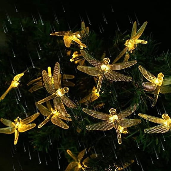 Zukuco 23ft Solar Dragonfly String Light 50LED Garden Stake Lights Waterproof Outdoor Twinkle Fairy Lights with 8 Lighting Modes for Trees, Patio, Fence Christmas Decor (Warm White)