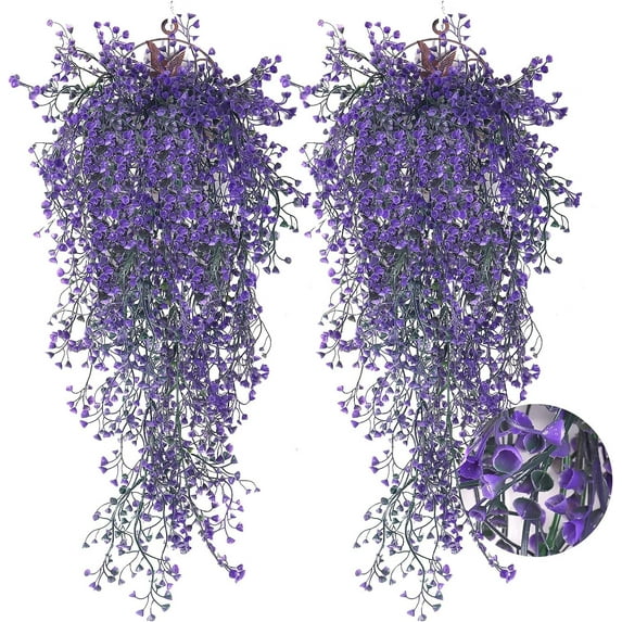 Zukuco 2PCS Artificial Hanging Plants Faux Hanging Plants Wall Plants Fake Ivy Room Decor for Home Garden Wedding Party Indoor Outdoor Decorations(Purple)