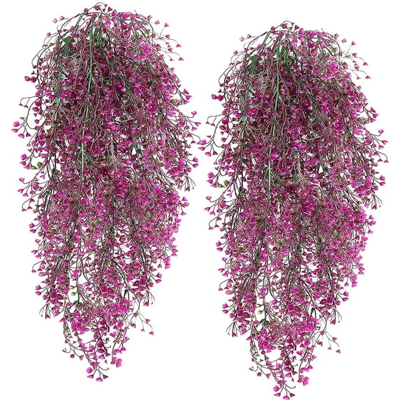 Zukuco 2PCS Artificial Hanging Plants Faux Hanging Plants Wall Plants Fake Ivy Room Decor for Home Garden Wedding Party Indoor Outdoor Decorations(Rose Red)