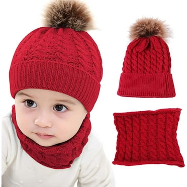Zukuco 2PCS Toddler Baby Knit Hat Scarf Neckwarmer Winter Warm Beanie Hat Ski Cap