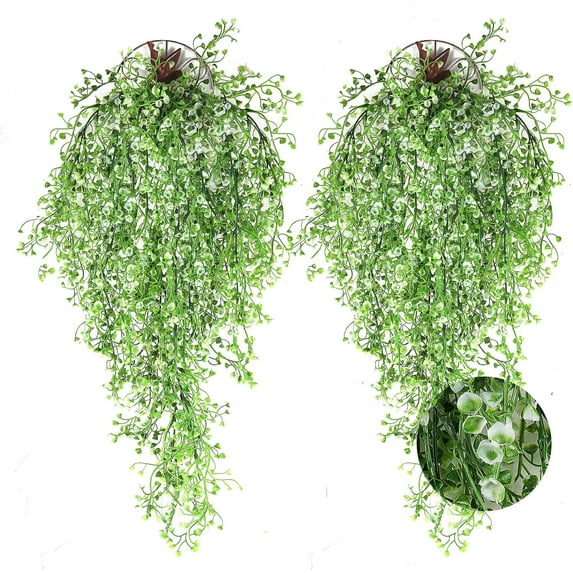 Zukuco 2pcs Artificial Hanging Plants Indoor Fake Hanging Plants Wall Faux Ferns for Home Garden Wedding Party Indoor Outdoor Decorations