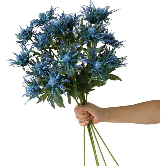 Zukuco 3 Branch Artificial Thistle Flowers Bouquet, Long Stems Silk Thistle Flower, Real Touch Fake Thistle Flowers Plants for Home Decor, Garden Wedding, Office, Prom Party
