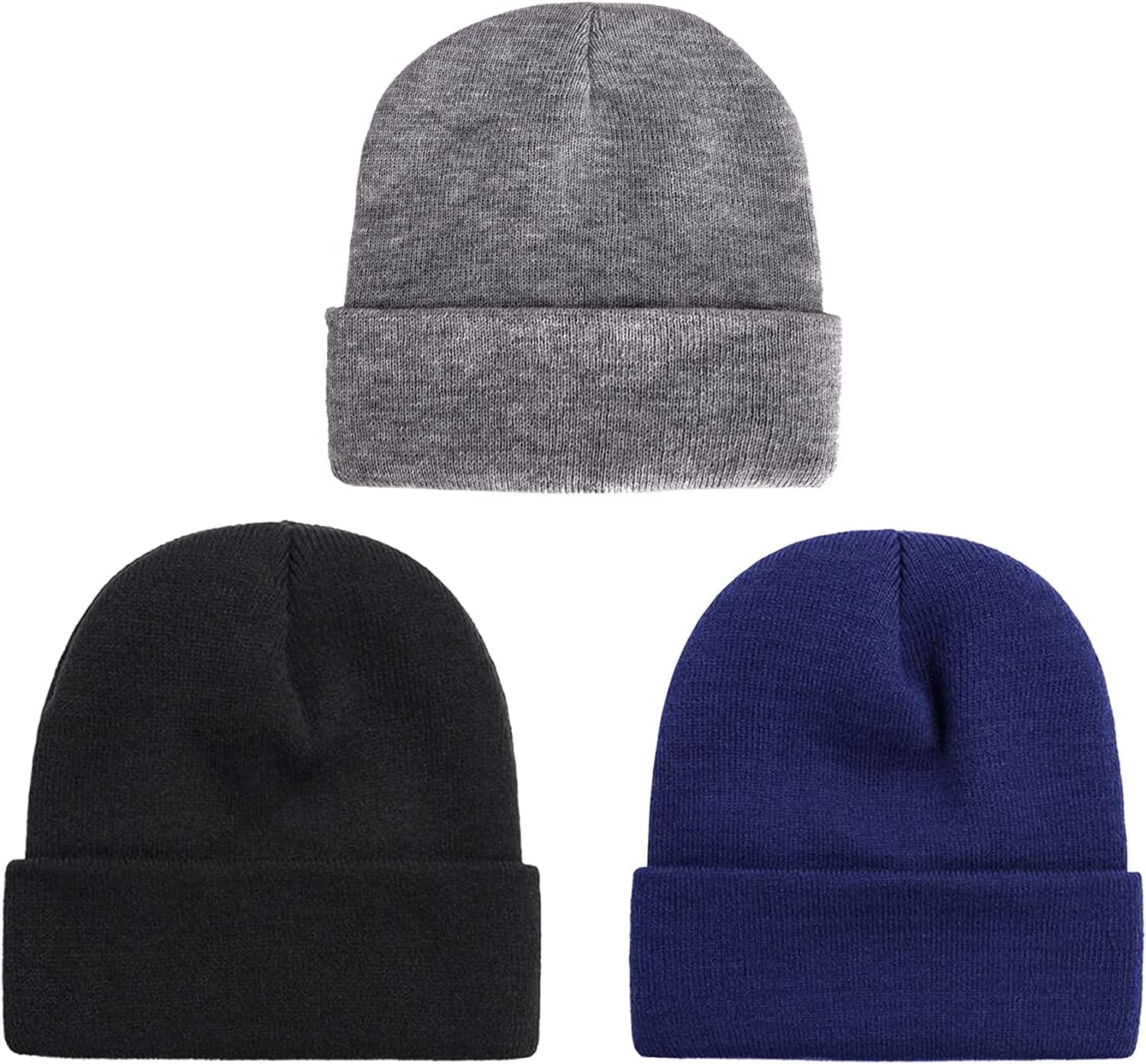Zukuco 3 Packs Unisex Beanie Hats for Men Women Warm Winter Knit Beanies Toboggan Cap for Cold Weather