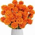 thumbnail image 1 of Zukuco 4 Bundles Artificial Fall Mums Flowers Silk Small Chrysanthemum Ball Outdoor Flower UV Resistant Autumn Home Kitchen Outside Porch Garden Pots Decoration (Orange), 1 of 10