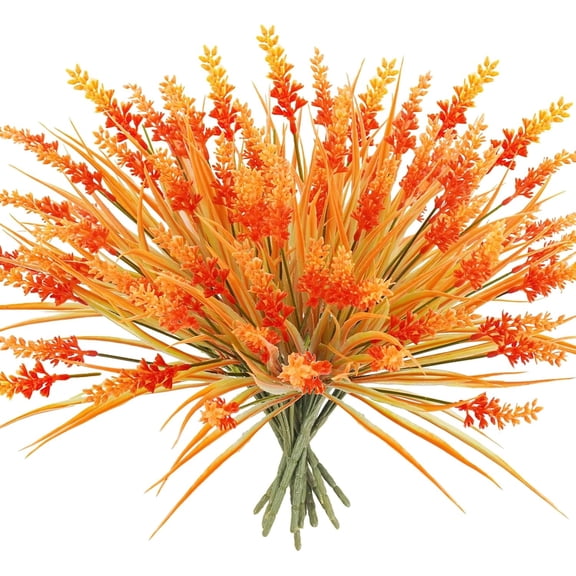 Zukuco 4 Bundles Artificial Fall Flowers Outdoors Fake Fall Lavender Flowers UV Resistant Plastic Faux Fall Plants for Indoor Home Porch Autumn Thanksgiving Fall Decorations (Orange)