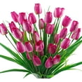 thumbnail image 1 of Zukuco 4 Bundles Tulips Artificial Flowers, Outdoor Artificial Tulip Faux Plastic Greenery Shrubs Plants UV Resistant for Home Outside Garden Porch Window Decor, Purple, 1 of 6