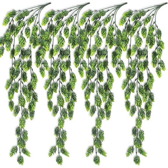Zukuco Artificial Hanging Plants Vine Garland 4pcs Bush Fake Hops Flower Stems Greenery for Indoor Outdoor Festive Wedding Party Home Office Decoration