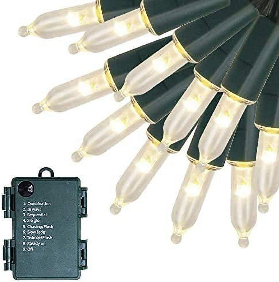 2Pack Red White Christmas Mini String Lights Battery Operated 32.8Ft 100LED Battery Christmas Candy Cane String Lights Dark Green Wire Timer 8 Modes Indoor Outdoor Christmas Decoration For Tree Wreath
