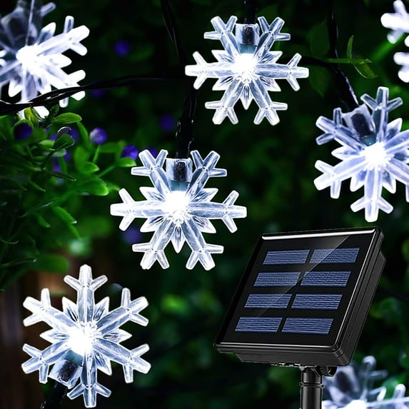Zukuco 50 LED Solar Snowflake Lights String, 23Ft Solar Christmas Lights Outdoor Waterproof, 8 Mode Outdoor Snowflake Christmas Lights for Christmas Tree Garden Patio Garland (Cool White)