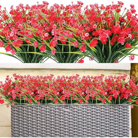 Zukuco 6 Bunches Artificial Flowers Plants UV-Proof Shrub Plants Plastic Green Plants for Indoor Outdoor Home Garden