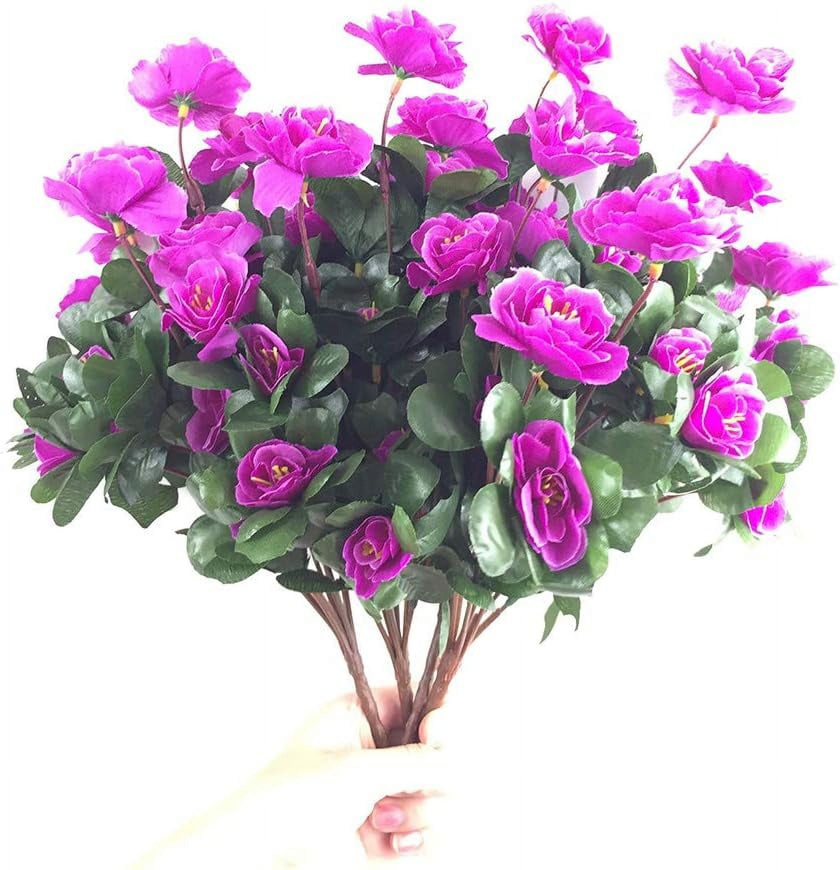 Zukuco 6 Bundles Artificial Azalea Faux Outdoor Flowers Plants, Fake ...