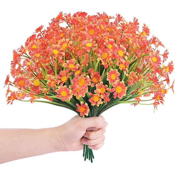 Zukuco 6 Bundles Artificial Flowers Wild Daisy Fake Daisies Greenery Plants Plastic Shrubs UV Resistant Bushes for Indoor Outdoor Home Decoration(Orange Red)