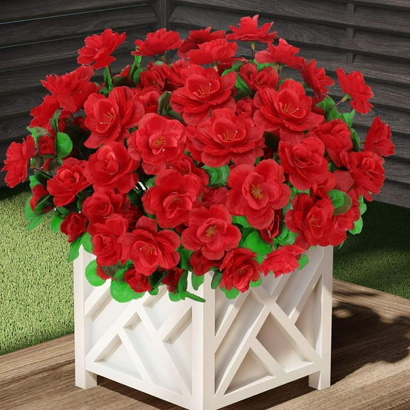Zukuco 6 Bundles Artificial Outdoor Flowers Silk Camellia Flowers Outdoor UV Resistant Garden Bush Flowers Home Decor Garden Patio Balcony Vase Table Decor(Red)