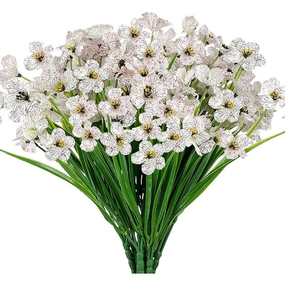 Zukuco 6 Bundles Artificial Violets Flowers UV Resistant Silk Flowers Outside Shrubs for Garden Porch Farmhouse Home Indoor Outdoor Wedding DÃ©cor(White)