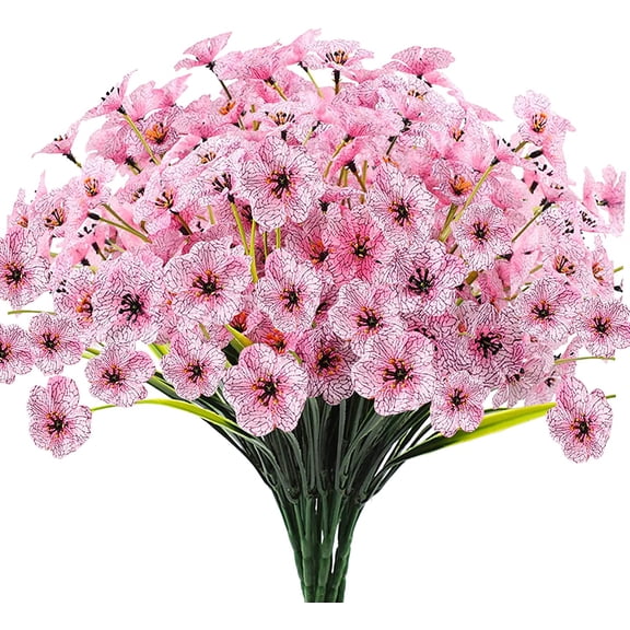 Zukuco 6 Bundles Artificial Violets Fake Flowers UV Resistant Silk Flowers Outside Shrubs Plants for Garden Porch Farmhouse Home Indoor Outdoor Wedding Décor(Pink)