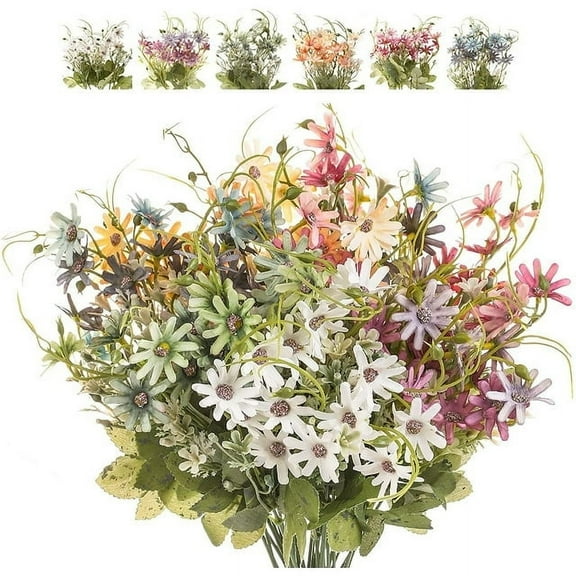 Zukuco 6 Bundles Artificial Wildflowers Spring Flowers Outdoor Fake Daisy Bouquets UV Resistant Silk Colorful Wild Flower Bulk for Home Decor Indoor Floral Arrangements(Mixcolor)